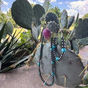 Elegant Hematite and AfricanTurquoise Beaded Necklace and bracelet New